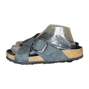 Birkenstock Arosa Leather Slip On Buckle Sandals Slides Size L7 M5 Black